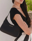 Brooklyn Leather Double Buckle Shoulder Bag - Black