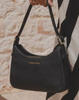 Brooklyn Leather Double Buckle Shoulder Bag - Black