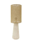 Table lamp with a natural jute shade on a white background