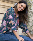Encounter Scarf Print Top - Petrol