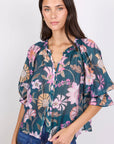 Encounter Scarf Print Top - Petrol