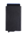 Black cardholder with blue cards on a white background