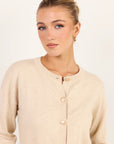 Delight Cotton Cashmere Fine Knit Crew Cardigan - Champagne