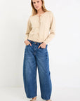 Delight Cotton Cashmere Fine Knit Crew Cardigan - Champagne