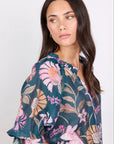 Encounter Scarf Print Top - Petrol
