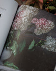 Floral illustration on a book page with flowers around