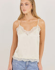Nocturne Satin Lace Trim Cami | Champagne