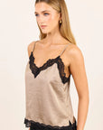 Nocturne Satin Lace Trim Cami | Taupe