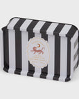Black and white striped candle box with a tiger logo on a white background