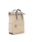 Beige backpack with gray straps on a white background