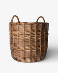 Wicker laundry basket on a white background