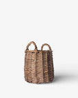 Wicker basket with handles on a white background