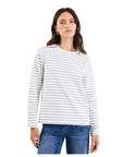 Tether Stripe Long Sleeve Boxy Tee - Khaki White