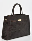 Toorak Croc Leather Tote - Chocolate