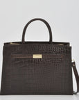 Toorak Croc Leather Tote - Chocolate