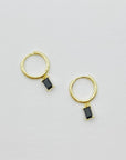 Huggie Earrings - Gold + Gemstone | Black
