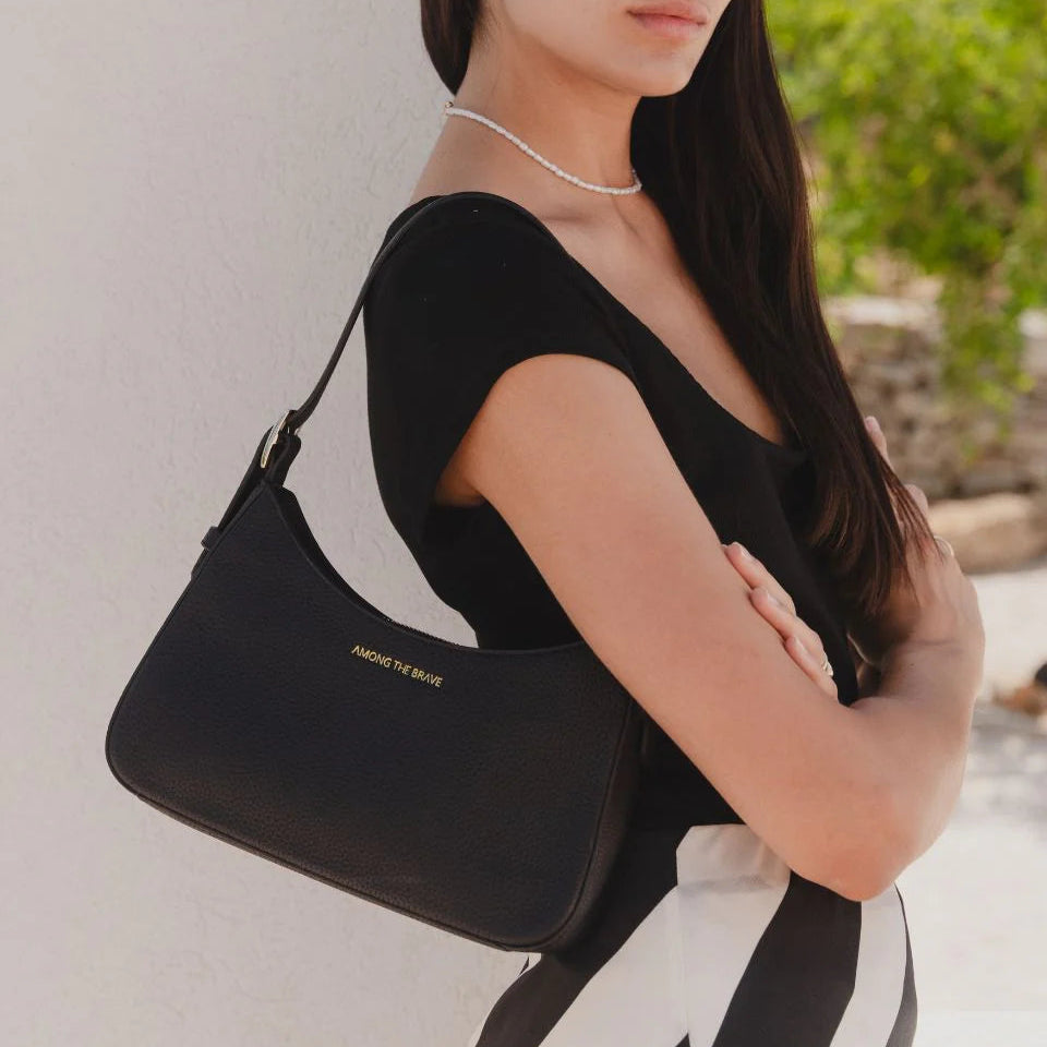 Brooklyn Leather Double Buckle Shoulder Bag - Black
