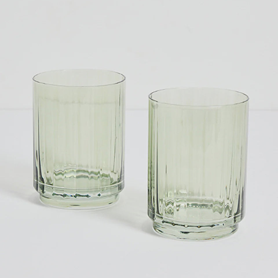 Ribbed Glass Tumblers set of two | Olive