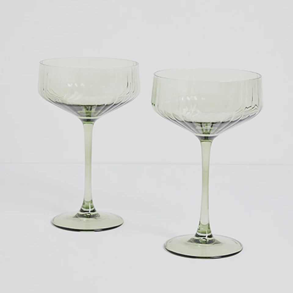 Set of two ribbed cocktail coupe glasses | Olive