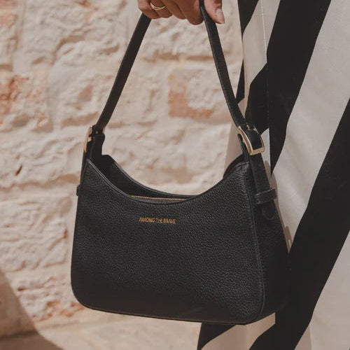 Brooklyn Leather Double Buckle Shoulder Bag - Black