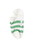White sock with green stripes and white stars on a white background