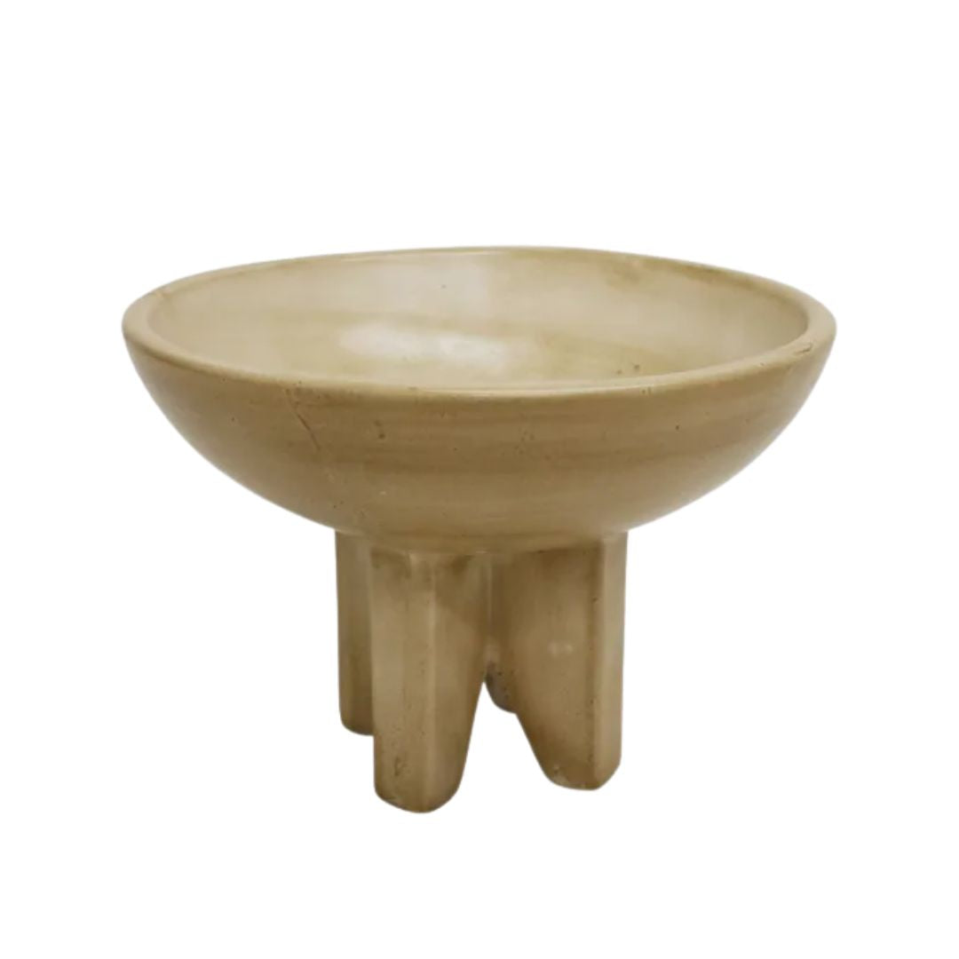 Travertine Look Footed Bowl - Beige