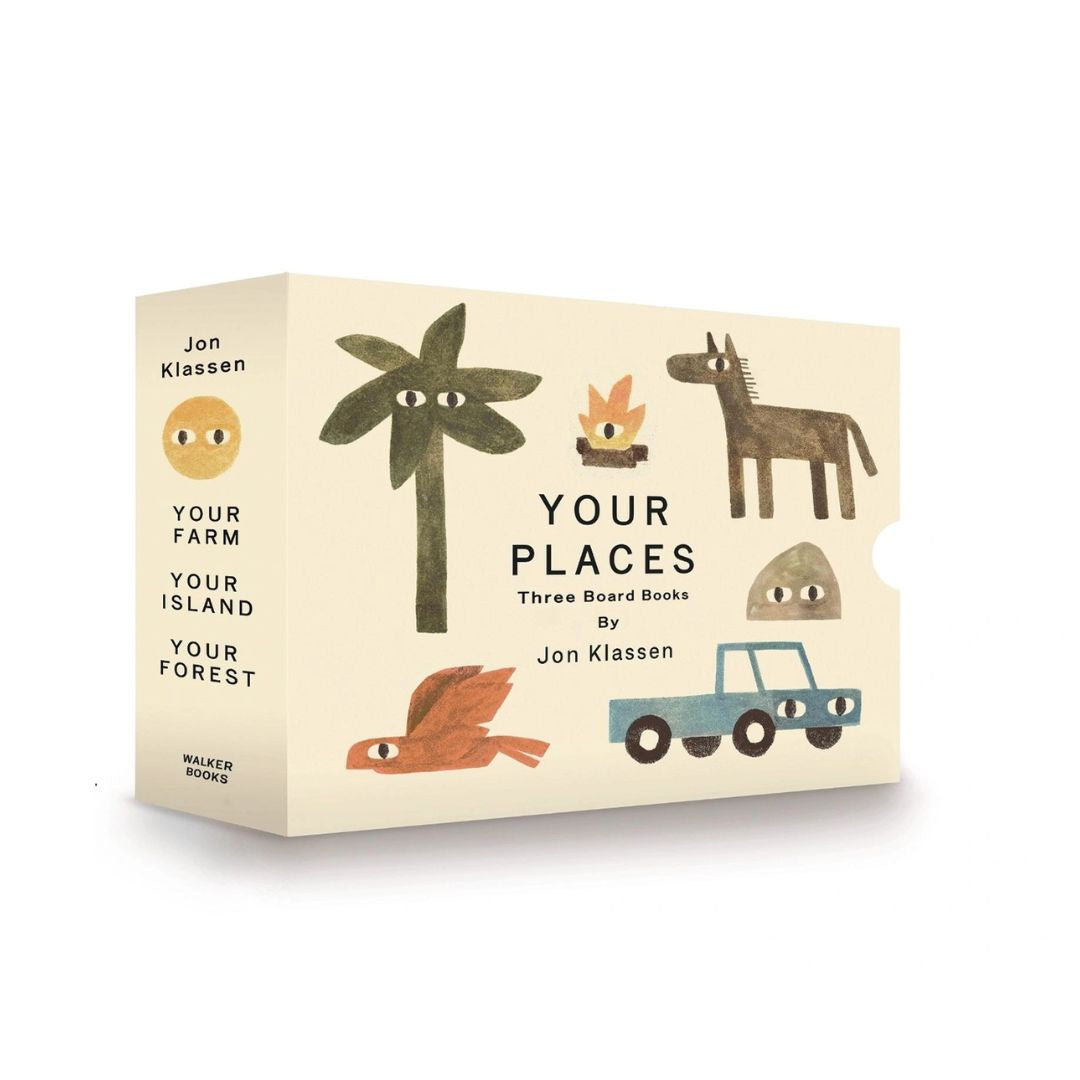 Box set of 'Your Places' books by Jon Klassen on a white background