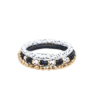 Bracelet Set - Black + Gold Beads
