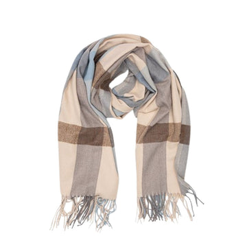 Scarf - Taupe + Soft Blue Check