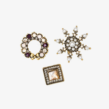 Brooch Set Gold Pearl Gem
