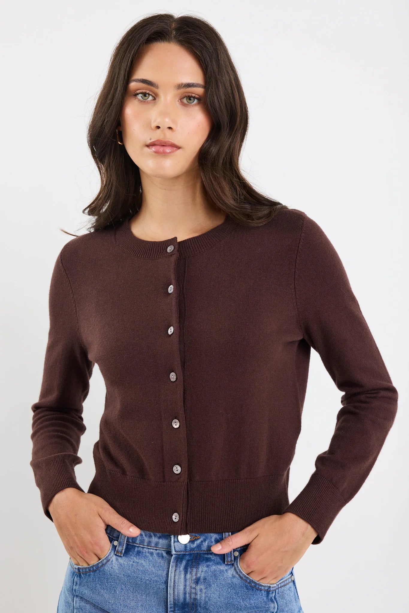 Chocolate Crewneck Cardigan