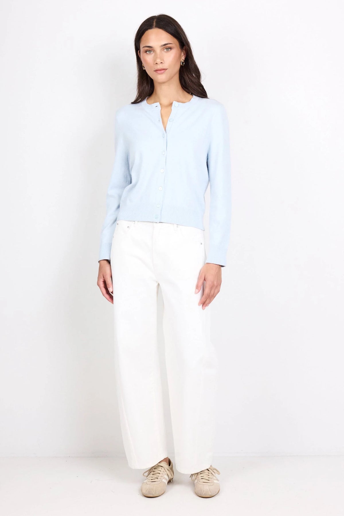 Autograph Soft Fine Gauge Crewneck Cardigan - Ice Blue