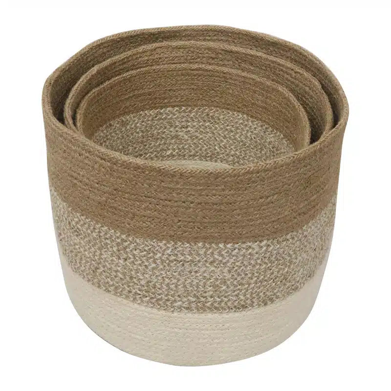 Jute Round Baskets - Natural + White