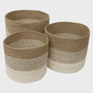 Jute Round Baskets - Natural + White