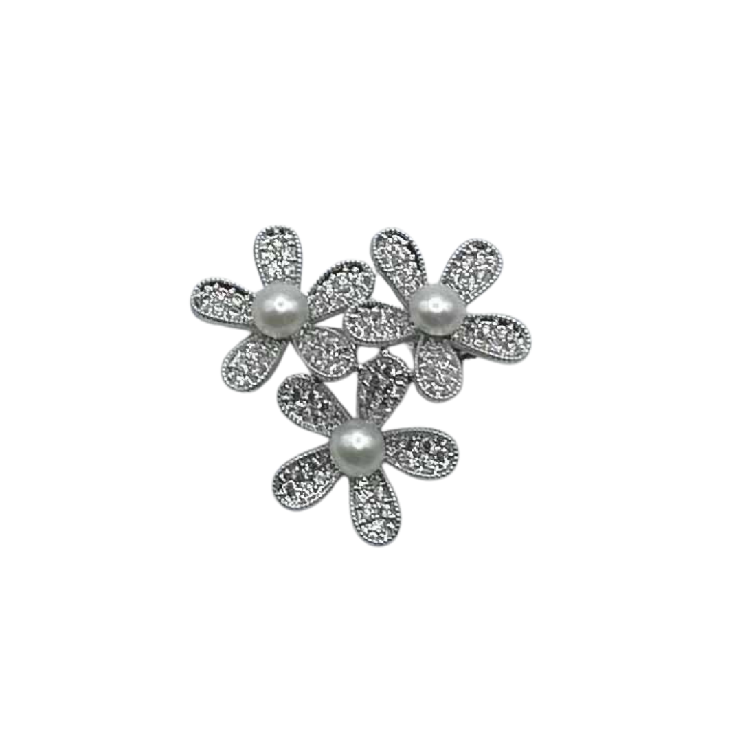 Brooch - Triple Flower with Pearl