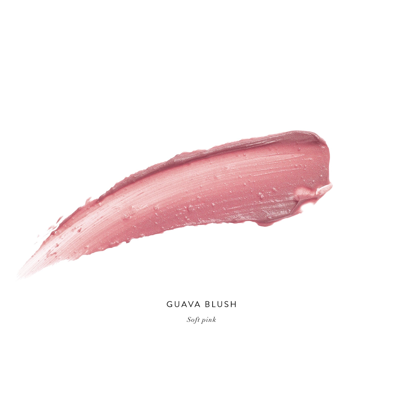 Pink lip swatch labeled 'Guava Blush' on a white background