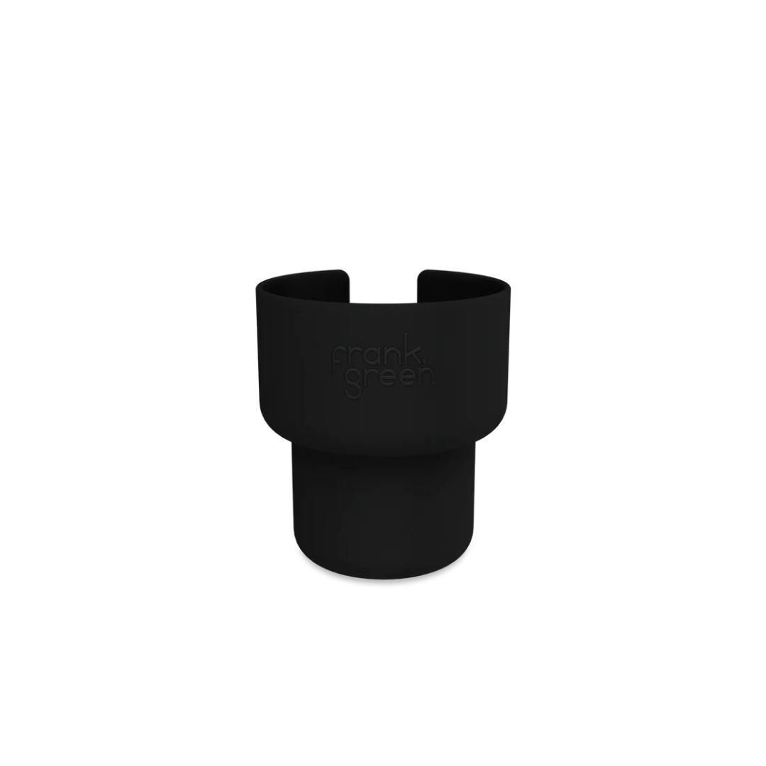 Black silicone cup holder on a white background