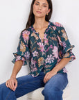 Encounter Scarf Print Top - Petrol