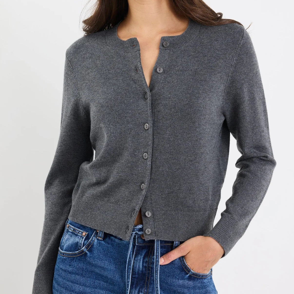Charcoal Crewneck Cardigan