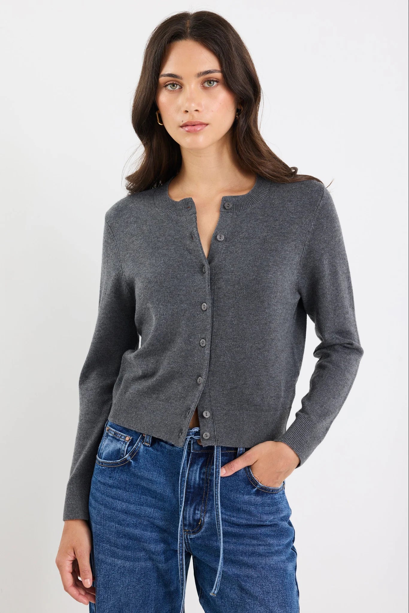 Charcoal Crewneck Cardigan