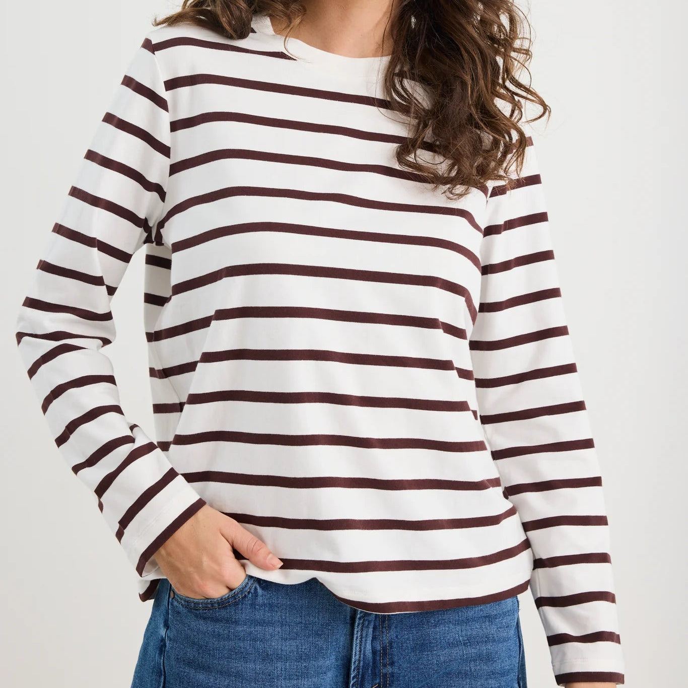 Chocolate White Stripe Boxy Long Sleeve Tee
