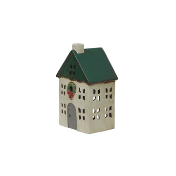Christmas Tea Light House Green with Wreath Small