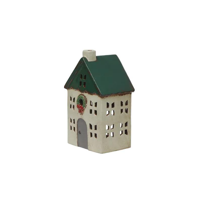 Christmas Tea Light House Green with Wreath Small