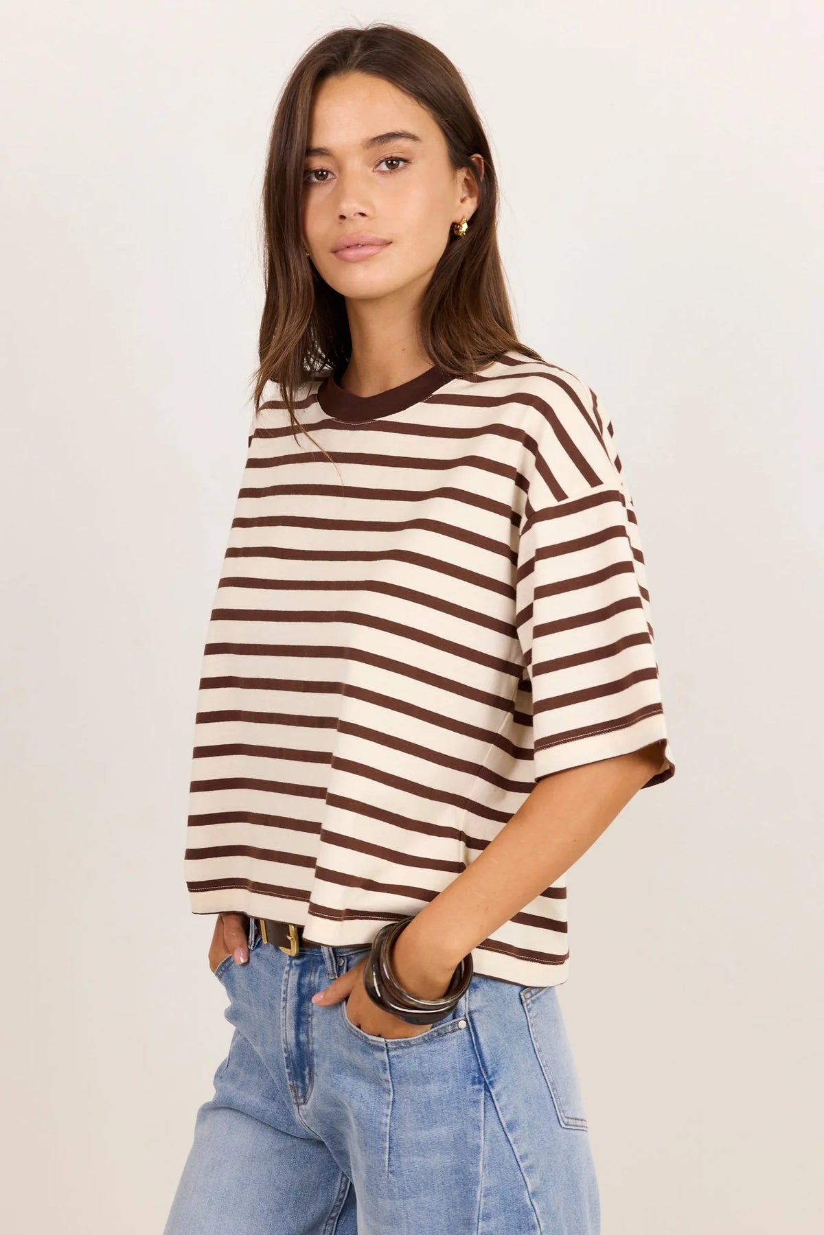 COHESION STRIPE OVERSIZED BOXY TEE - CHOCOLATE/VANILLA