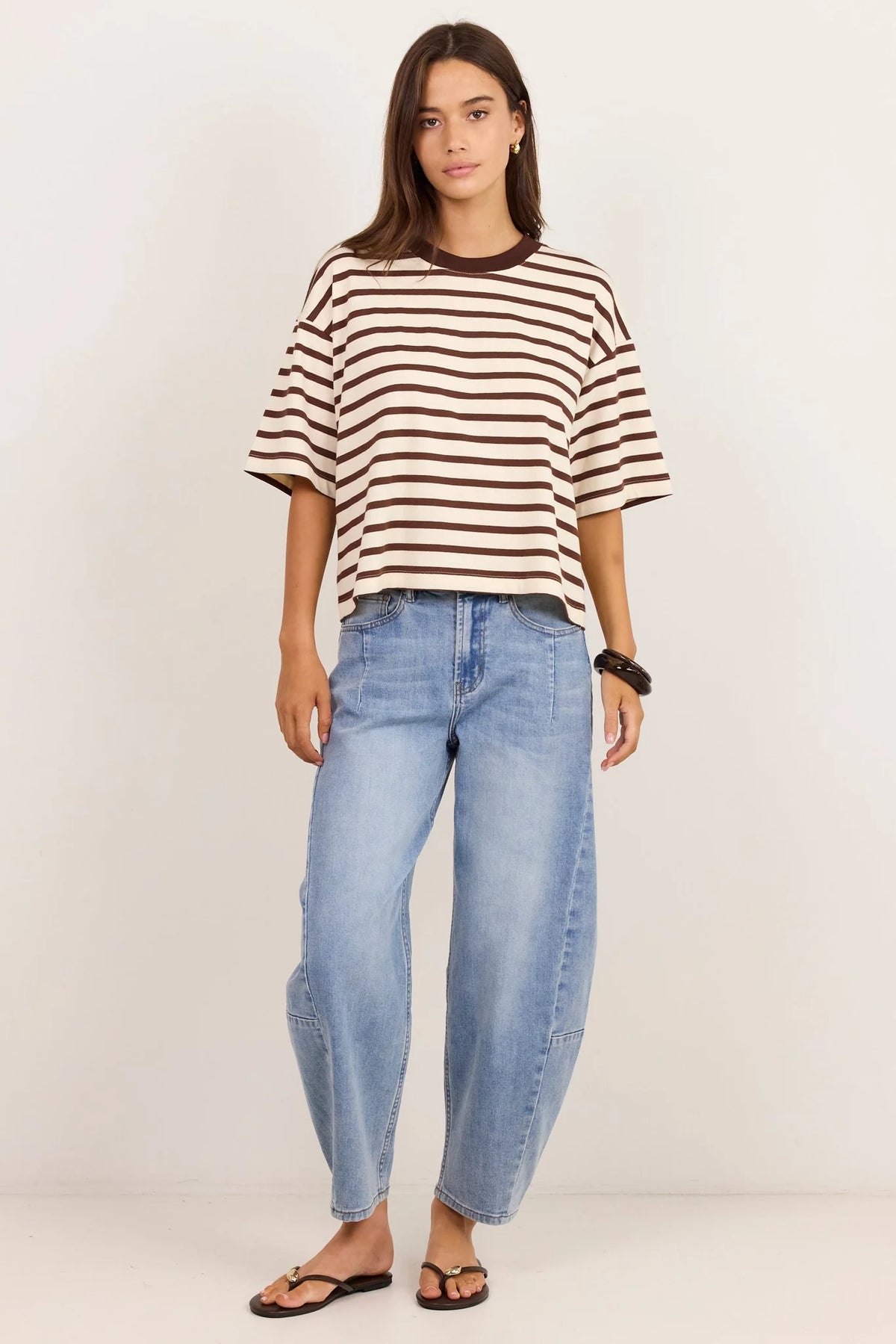 COHESION STRIPE OVERSIZED BOXY TEE - CHOCOLATE/VANILLA