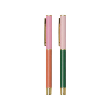 Colour Block Ballpoint Pen Set - Red Orange + Emerald