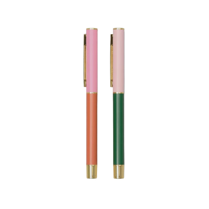 Colour Block Ballpoint Pen Set - Red Orange + Emerald