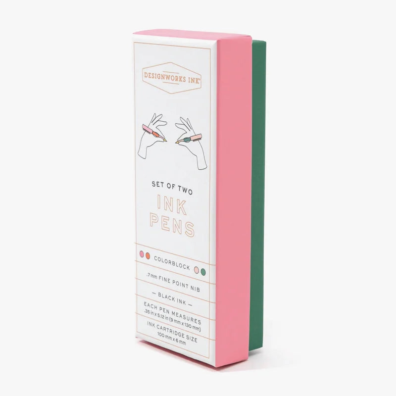 Colour Block Ballpoint Pen Set - Red Orange + Emerald