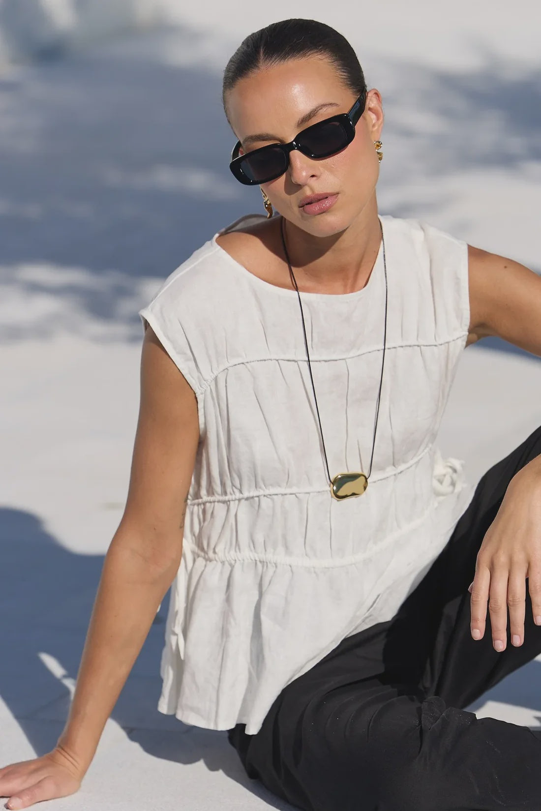 Context Ivory Linen Relaxed Sleeveless Top