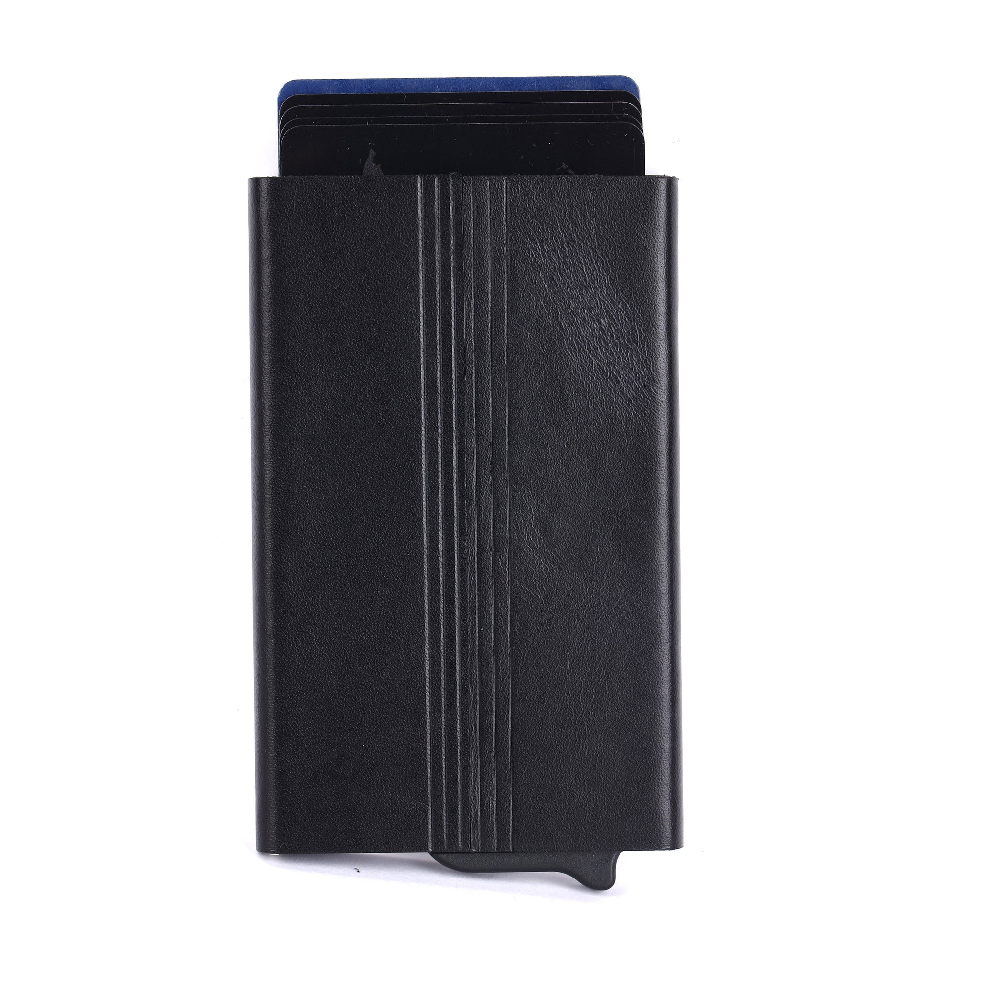 Black cardholder with cards on a white background